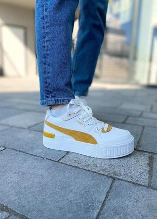 Женские кроссовки puma cali sport heritage white yellow / smb4 фото