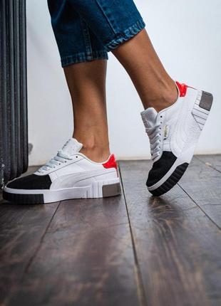 Женские кроссовки puma cali basket white black grey red / smb