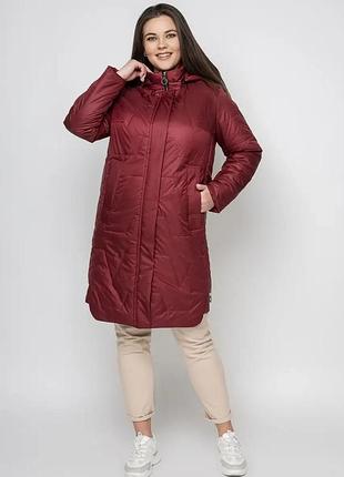 Демісезонна жіноча подовжена куртка з капюшоном, розміри  48,50 - 66