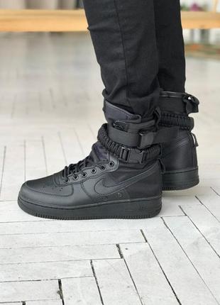 Мужские кожаные демисезонные высокие кроссовки nike special field air force 1. цвет черный3 фото