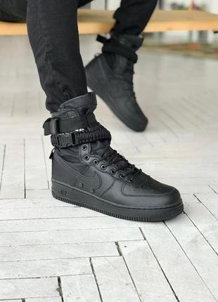 Мужские кожаные демисезонные высокие кроссовки nike special field air force 1. цвет черный5 фото