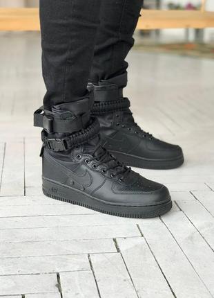 Мужские кожаные демисезонные высокие кроссовки nike special field air force 1. цвет черный