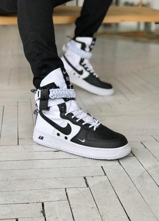 Мужские демисезонные высокие кроссовки nike special field air force 1. цвет черный с белым3 фото