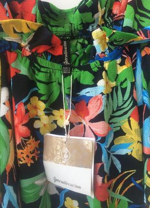 Блузка,топ,майка с открытыми плечами,цветочный,тропический принт stradivarius,zara,36/s7 фото