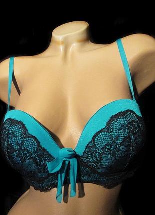 Бюстгальтер 75в бренд undiz (push up) поролон голубой б/у нижнее белье бюстик лиф кружево