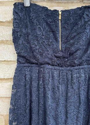 1, платье темно-синее вечернее длинное макси кружево гипюр манго mango размер l оригинал6 фото