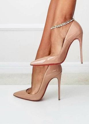 Женские бежевые кожаные туфли - лодочки в стиле christian louboutin лабутены so kate 10 и 12 см3 фото