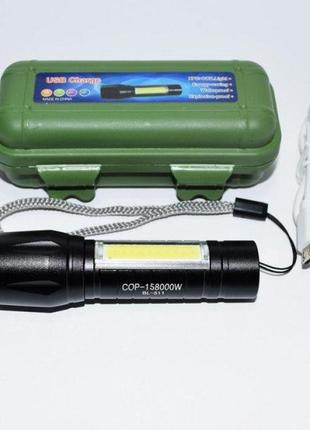 Тактичний ручний ліхтар bl-511 cob usb charge8 фото