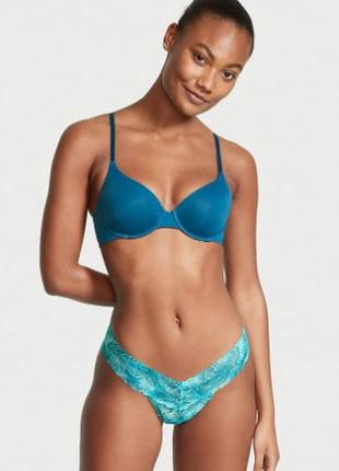 Женские трусики  victorias secret стринги xs кружевные бирюзовые  с папоротниками  виктория сикрет5 фото