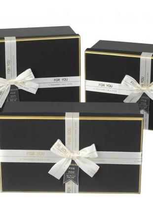 Подарункові коробки чорні з бантом, розм.l:33.5*25*11.5 см (комплект 3 шт)