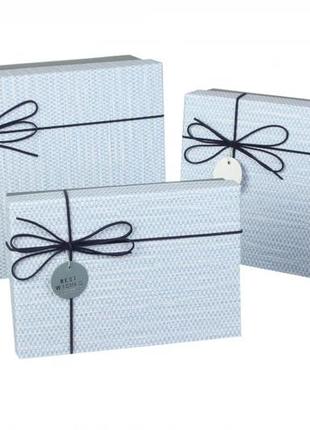 Подарункові коробки блакитні з бантом, розм.l: 33.5*25*11.5 см (комплект 3 шт)