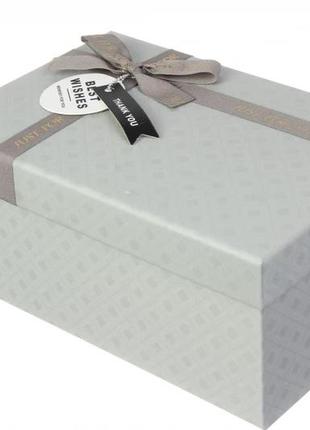 Подарункові коробки сірі з бантом, розм.l:29.5*22.5*13 см (комплект 3 шт)3 фото