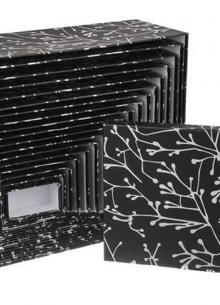 Подарункові коробки чорні із сріблястими гілочками, розм.l: 43 х 34 х 16 см (комплект 18 шт)