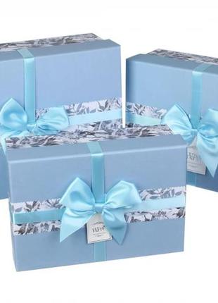 Подарункові коробки сині з бантом, розм.l: 28,5*21,5*11 см (комплект 3 шт)