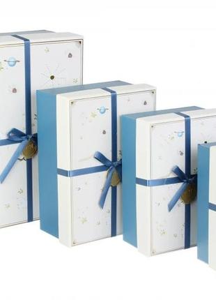 Подарункові коробки "космос" біло-сині, розм.l: 29*21*11.5 см (комплект 4 шт)