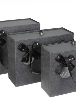 Подарочные коробки черные с ручками, разм.l:29*22*12 см (комплект 3 шт)