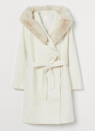 Демісезонне неймовірне пальто з капюшоном молочного кольору h&m