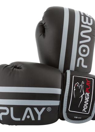 Тренировочные боксерские перчатки powerplay черно-серые 14 унций1 фото