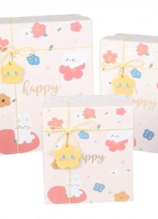 Подарочные коробочки "happy", разм.l: 26*21*10.5 см (комплект 3 шт) розовые