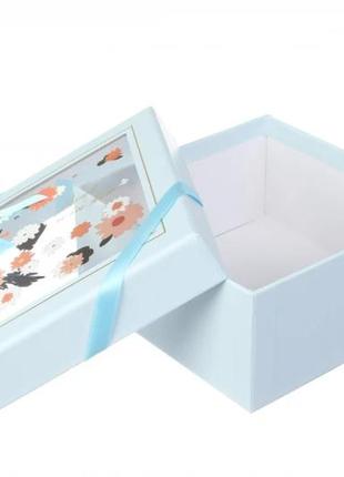 Подарункові коробки блакитні (комплект 3 шт) із прозорою кришкою, розмір l: 21.5*21.5*10 см2 фото