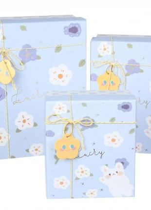 Подарочные коробочки "happy", разм.l: 26*21*10.5 см (комплект 3 шт) голубые
