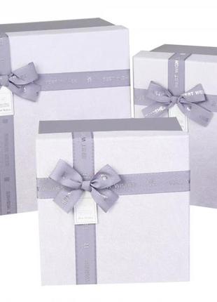 Подарункові коробки квадратні с бантиком (комплект 3 шт), розм.l: 27*27*14.5 см