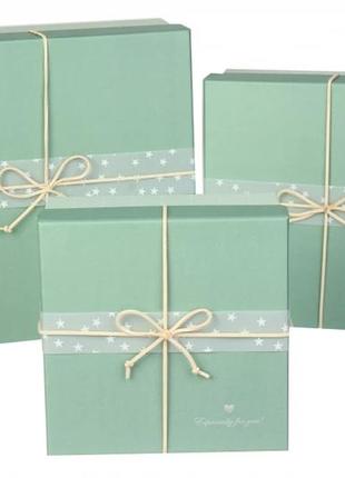 Подарочные коробки квадратные зеленые (комплект 3 шт), разм.l: 26.5*26.5*11.3 см
