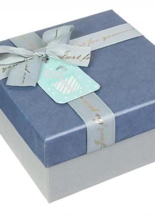Подарункові коробки квадратні сині з бантом (комплект 3 шт), розм.l: 22*22*10 cм2 фото