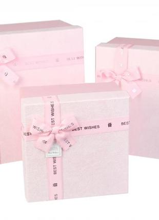 Подарункові коробки квадратні рожеві с бантиком (комплект 3 шт), розм.l: 27*27*14.5 см