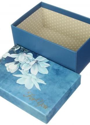 Подарочные коробочки сині з квітами, розмір.l: 29*21*9 см (комплект 3 шт)3 фото