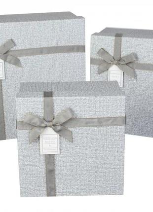 Подарункові коробки квадратні сірі с бантиком (комплект 3 шт), розм.l: 27*27*14.5 см