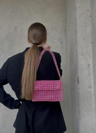 Сумочка з бус, рожева, ручна робота