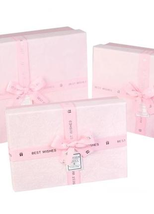 Подарункові коробки рожеві з бантом, розм.l: 33.5*25*11.5 см (комплект 3 шт)