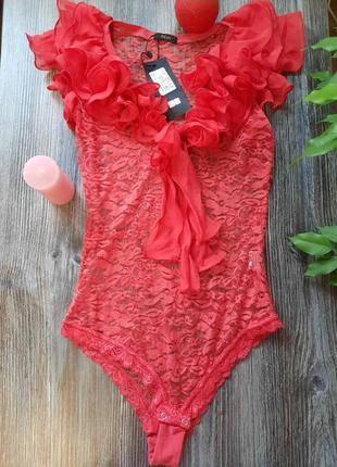 Кружевное боди блузка — zean, гипюр с рюшами комбидресс оригинал s-m