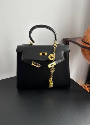 Брендовая кожаная черная сумка люкс сегмент натуральная кожа эрмес келли золотая фурнитура9 фото