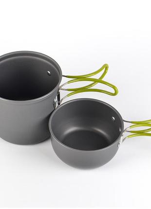 Набір туристичного посуду cooking set ds-101, зелені ручки