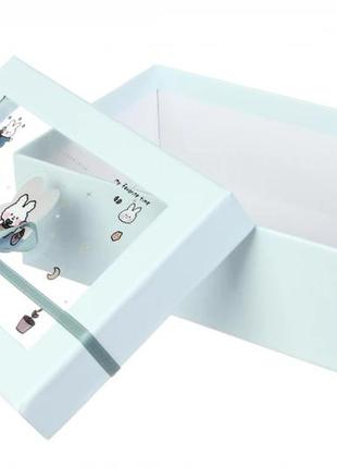 Подарункові коробки блакитні (комплект 3 шт) із прозорою кришкою, розмір l: 26*21*10.5 см2 фото