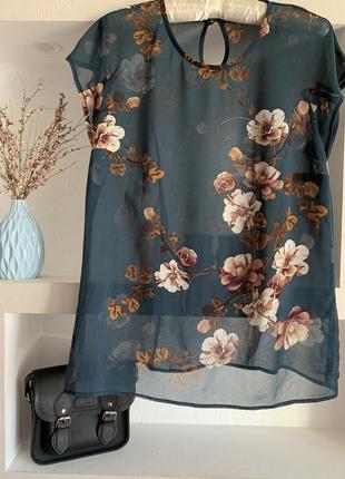 Прозрачная блуза 44р нарядная блуза в цветы принт