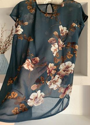 Прозора блуза 44р нарядна блузка в квіти принт3 фото