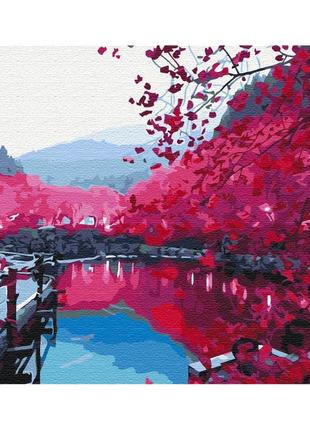 Картина за номерами "сакура біля озера" brushme bs5698 40х50 см
