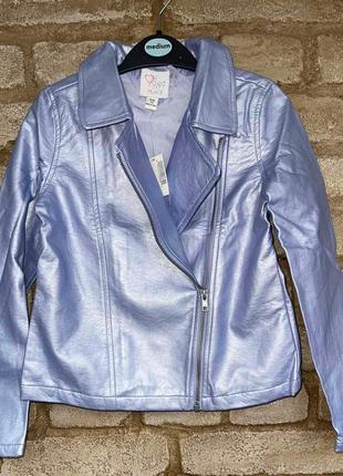1, перламутровая сиреневая осенне-весенняя куртка пиджак косуха сhildrensplace  размер м(7-8) рост 122-137 см