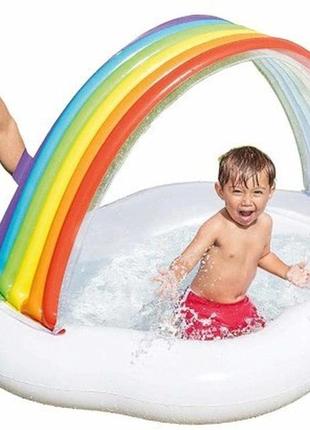 Детский надувной бассейн intex "облако с радугой" с навесом , 142х119х84 см 82 л. бассейн надувной для малышей