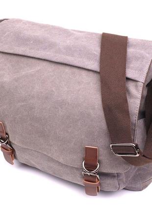 Вместительная горизонтальная мужская сумка для ноутбука из текстиля 21241 vintage серая