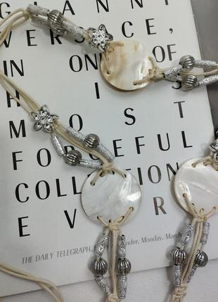 Белый пояс плетенный ракушка2 фото