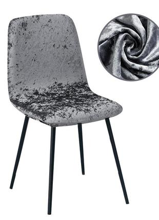 Чохол на стілець оксамитовий. універсальний еластичний чохол на стілець. велюровий чохол на стілець зі спинкою (сірий)3 фото
