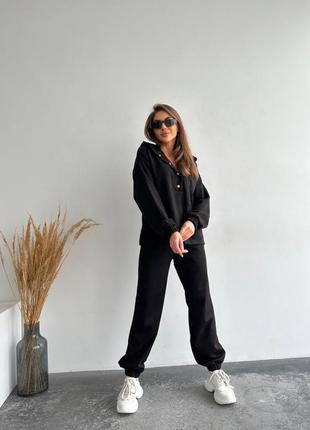 Женский спортивный костюм прогулочный замшевый черный коричневый молочный базовый джогеры кофта1 фото