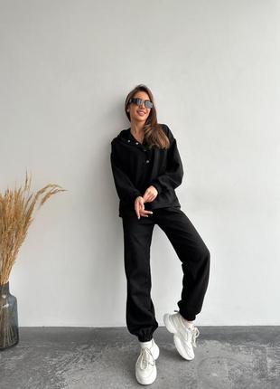 Женский спортивный костюм прогулочный замшевый черный коричневый молочный базовый джогеры кофта2 фото
