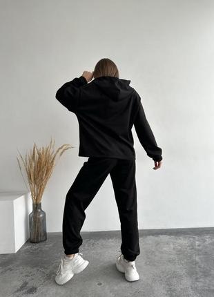 Женский спортивный костюм прогулочный замшевый черный коричневый молочный базовый джогеры кофта4 фото