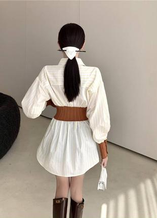 Модная удлиненная рубашка с корсетом и манжетами в полоску😻5 фото