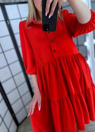 Жіноча сукня міді батал до коліна вільна чорна синя червона бежева нарядна на кожен день5 фото